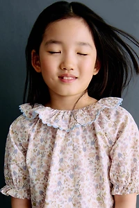 Cotton Blouse with Flounced Collar