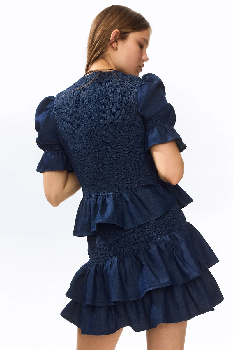 Smocked Denim Blouse