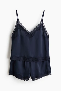 Lace-Trimmed Satin Pajamas