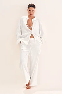 Wide-Leg Linen-Blend Pants