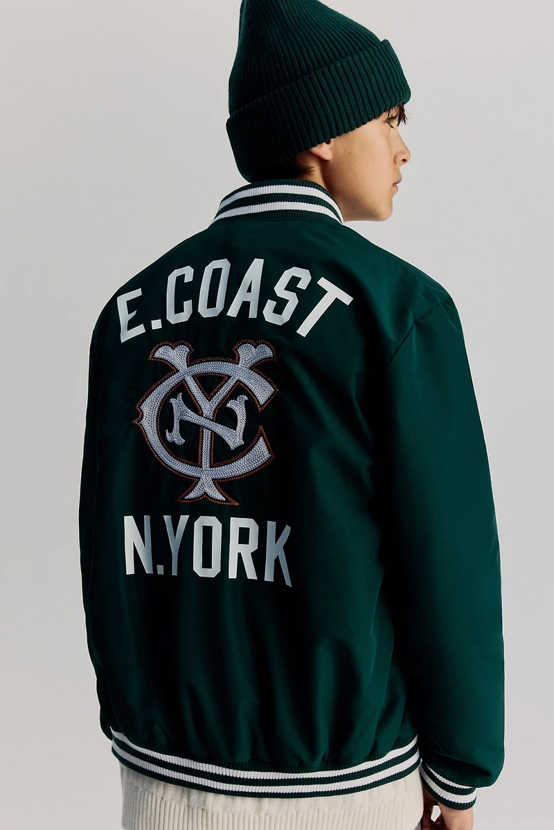 Motif-Detail Baseball Jacket