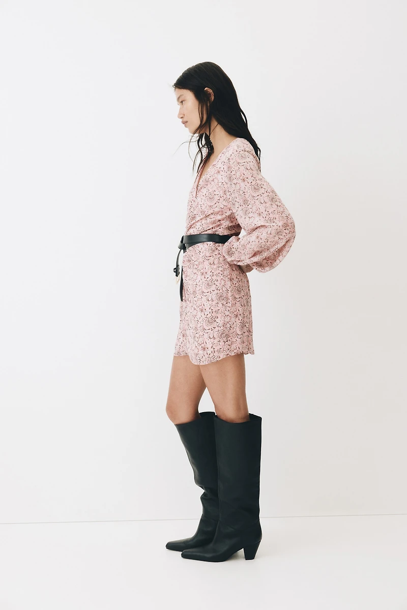 Button-Detail Crinkled Dress