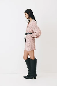 Button-Detail Crinkled Dress