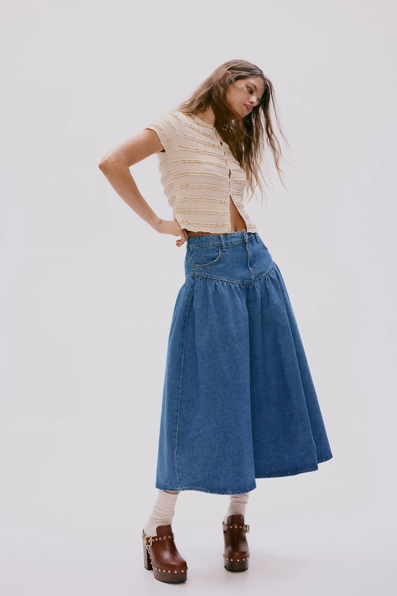 Gathered Denim Skirt