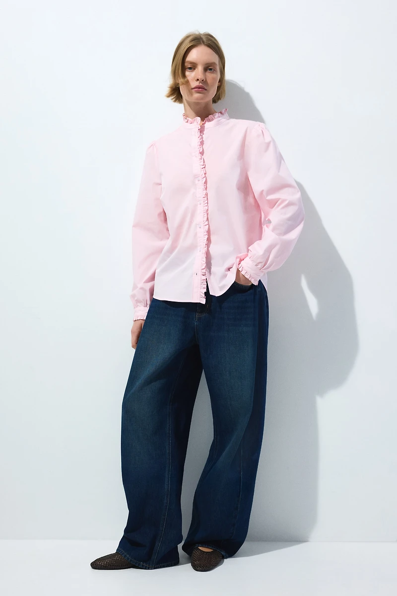 Ruffle-Trimmed Poplin Blouse