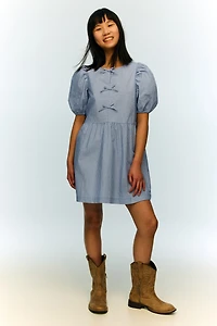 Puff-Sleeved Cotton Dress
