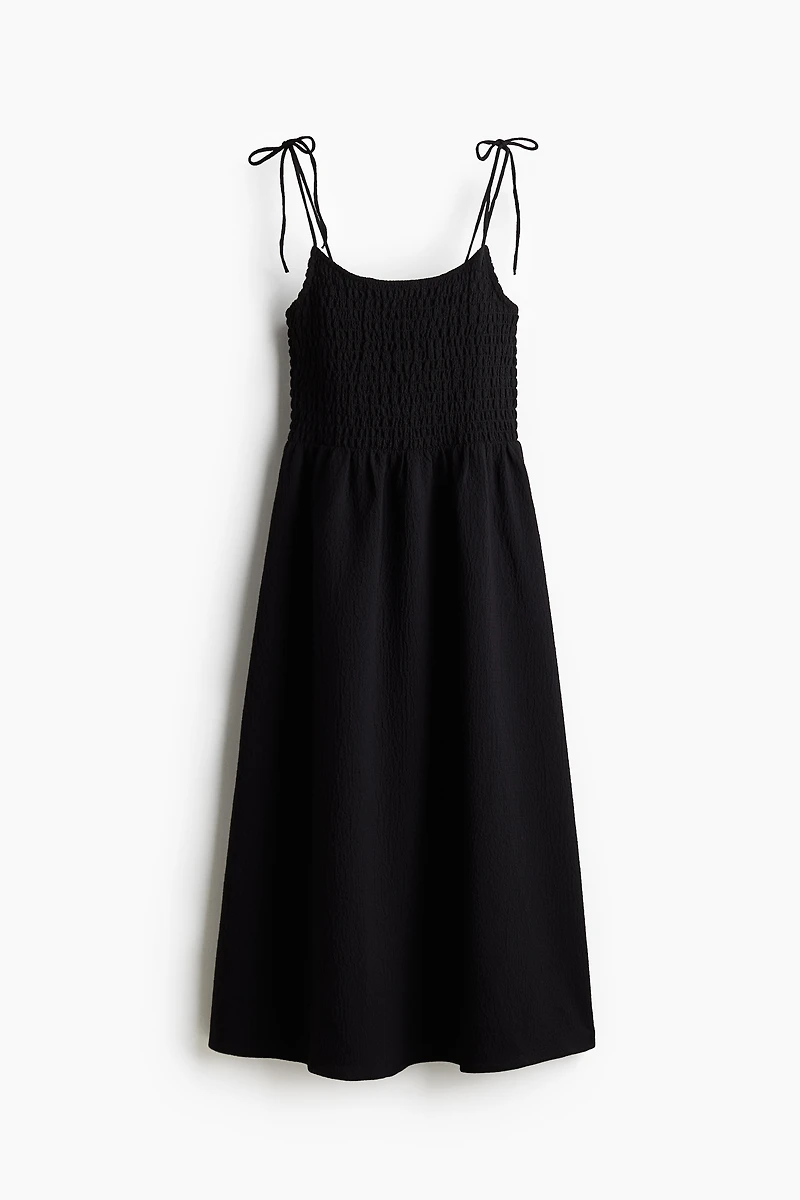 Tie-Shoulder-Strap Smocked Dress