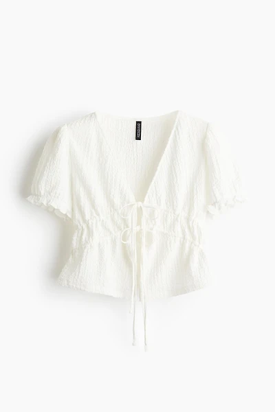 Crinkled Tie-Front Top