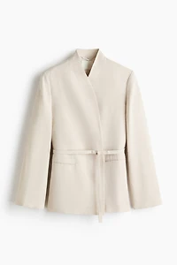 Belted Linen-Blend Blazer