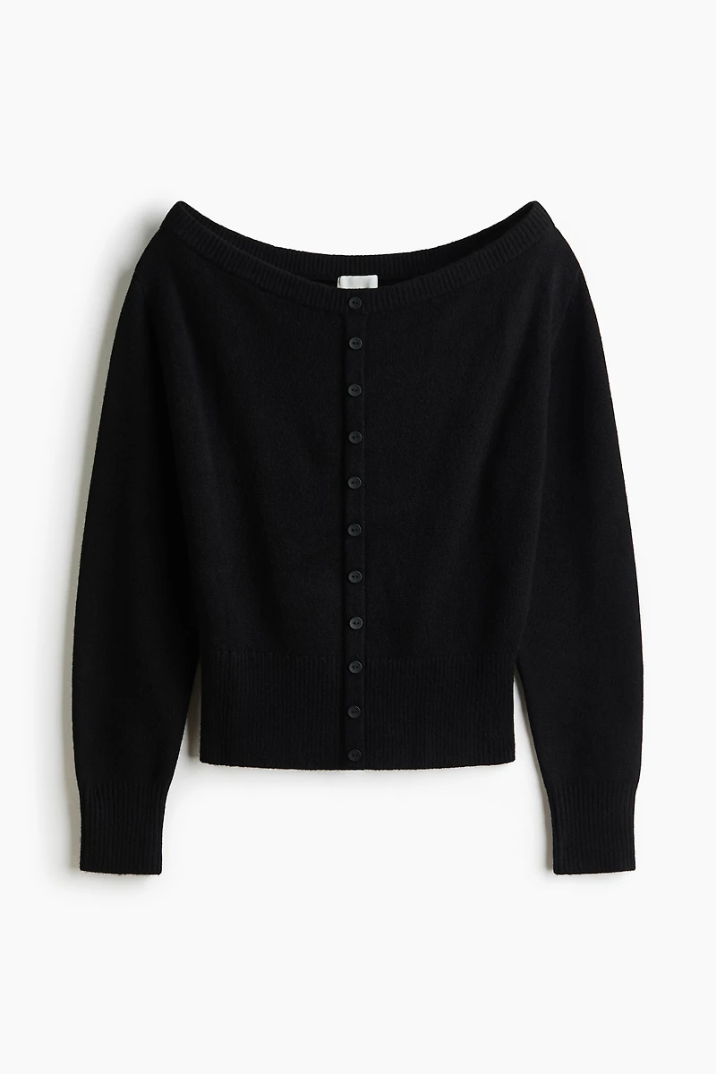 Bouclé-Knit Off-the-Shoulder Cardigan