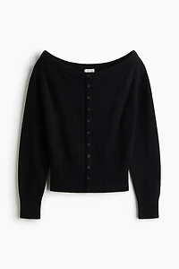 Bouclé-Knit Off-the-Shoulder Cardigan