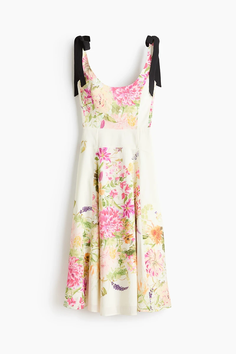 Flared Dress with Tie Shoulder Straps