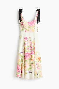 Flared Dress with Tie Shoulder Straps