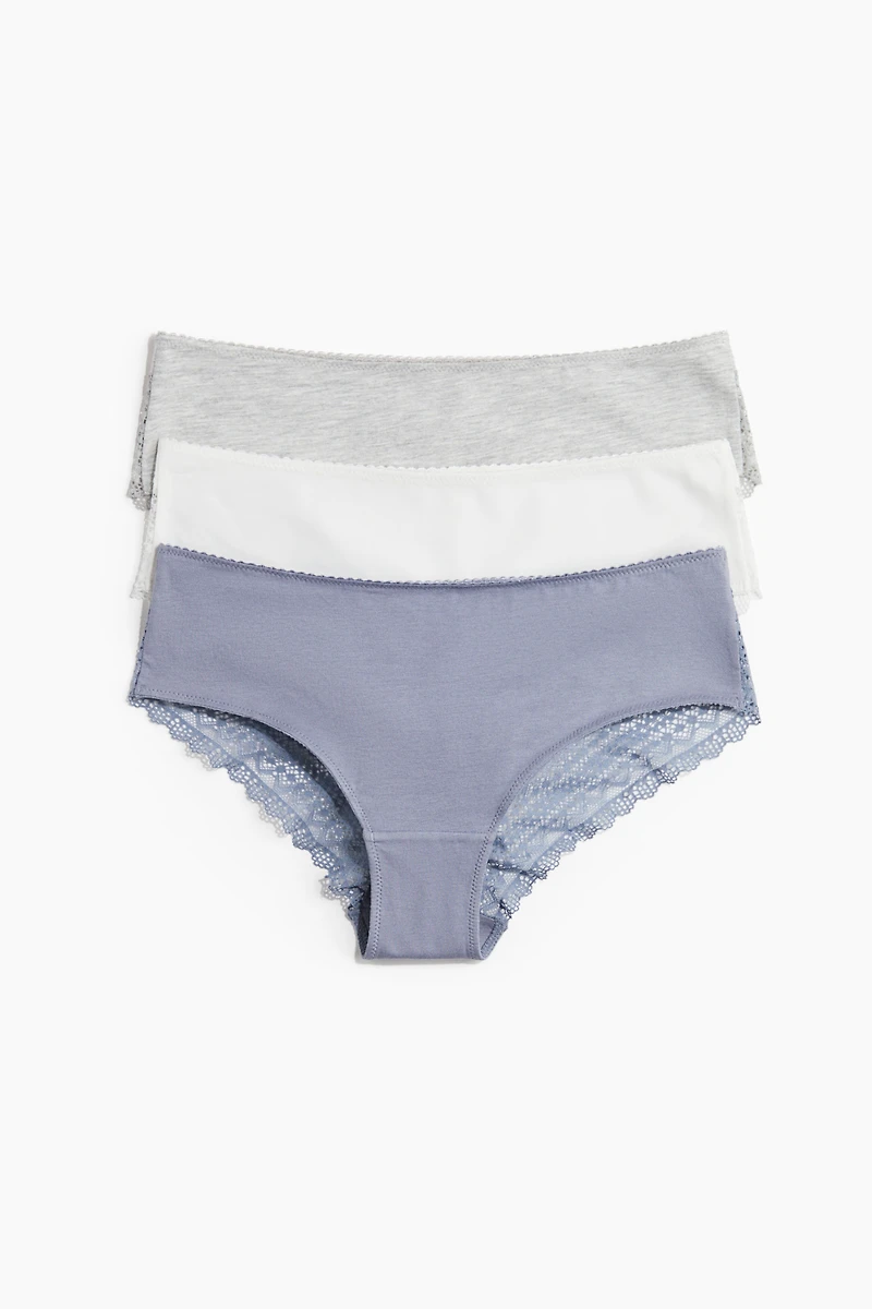 3-pack Cotton and Lace Hipster Briefs