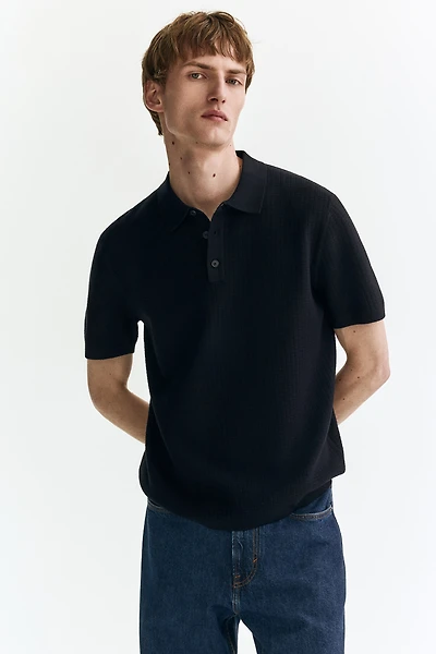 Regular Fit Textured-Knit Polo Shirt
