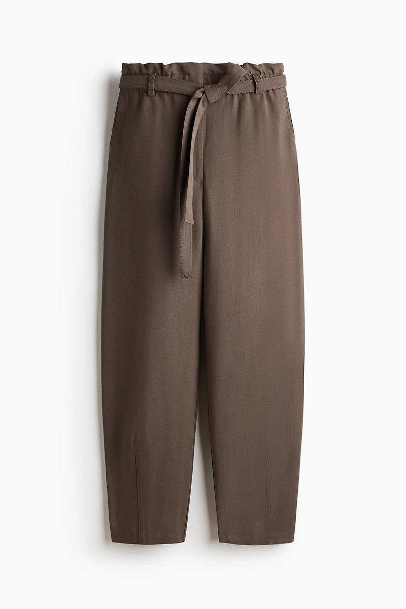 Tie-Belt Barrel-Leg Pants
