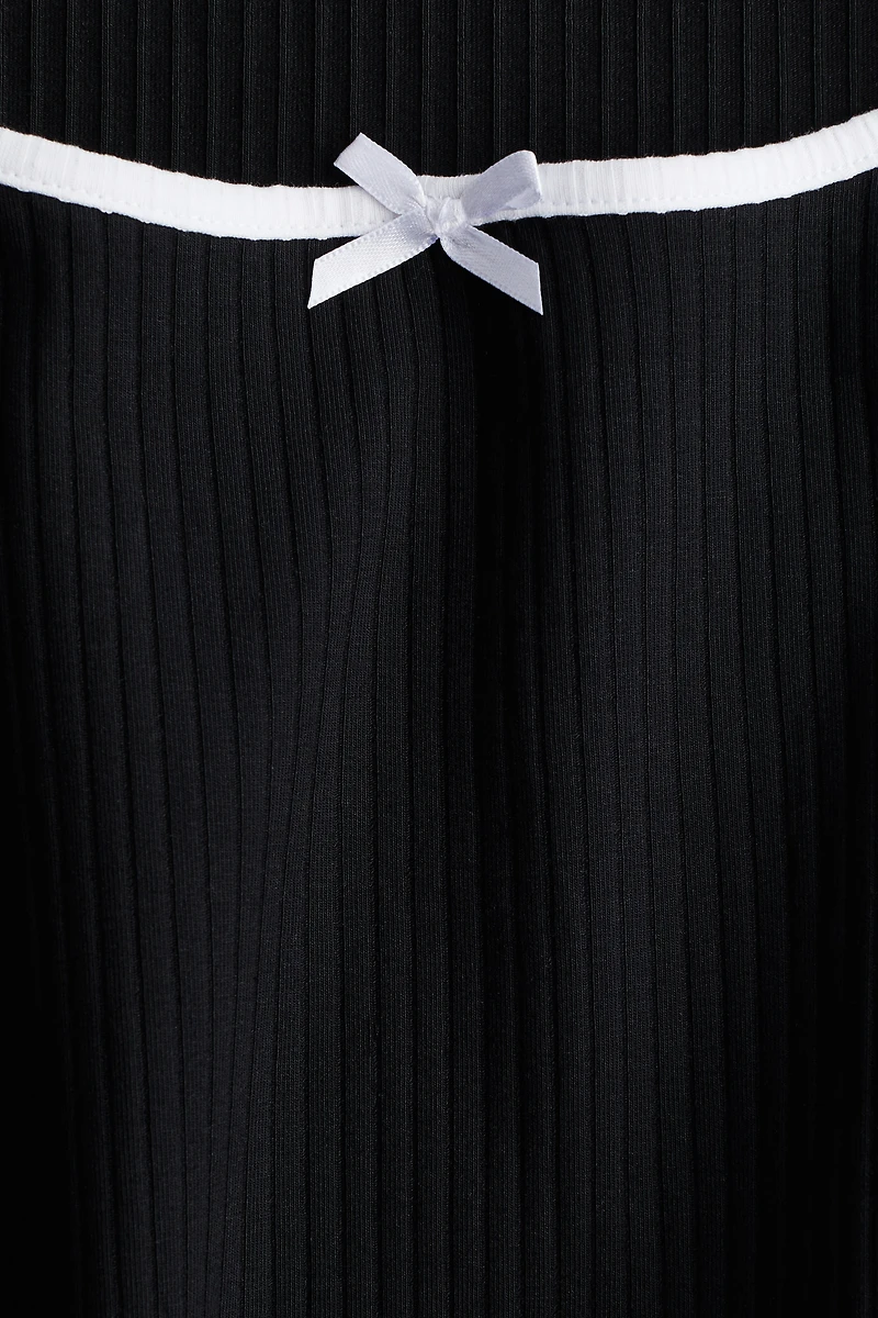 Overlocked-Trim Dress with Flared Skirt