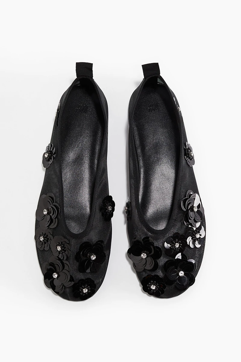 Appliquéd Mesh Ballet Flats