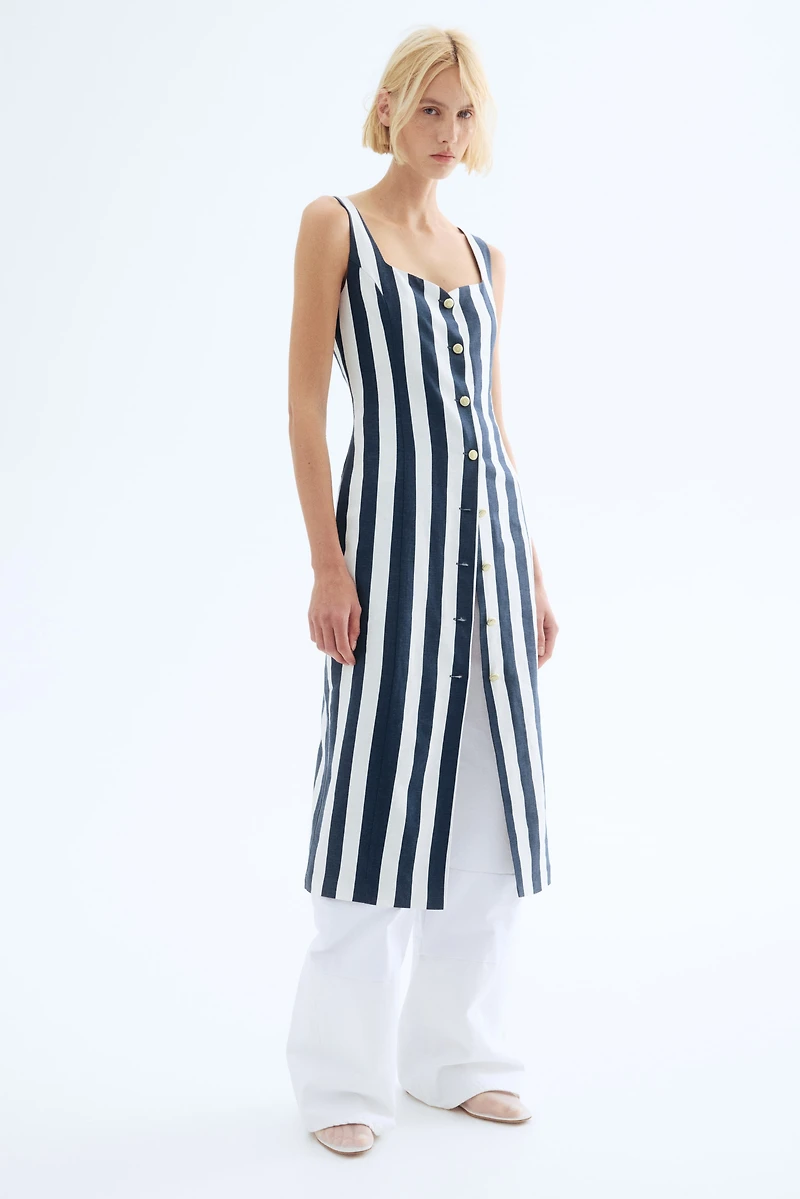 Linen-Blend Midi Dress