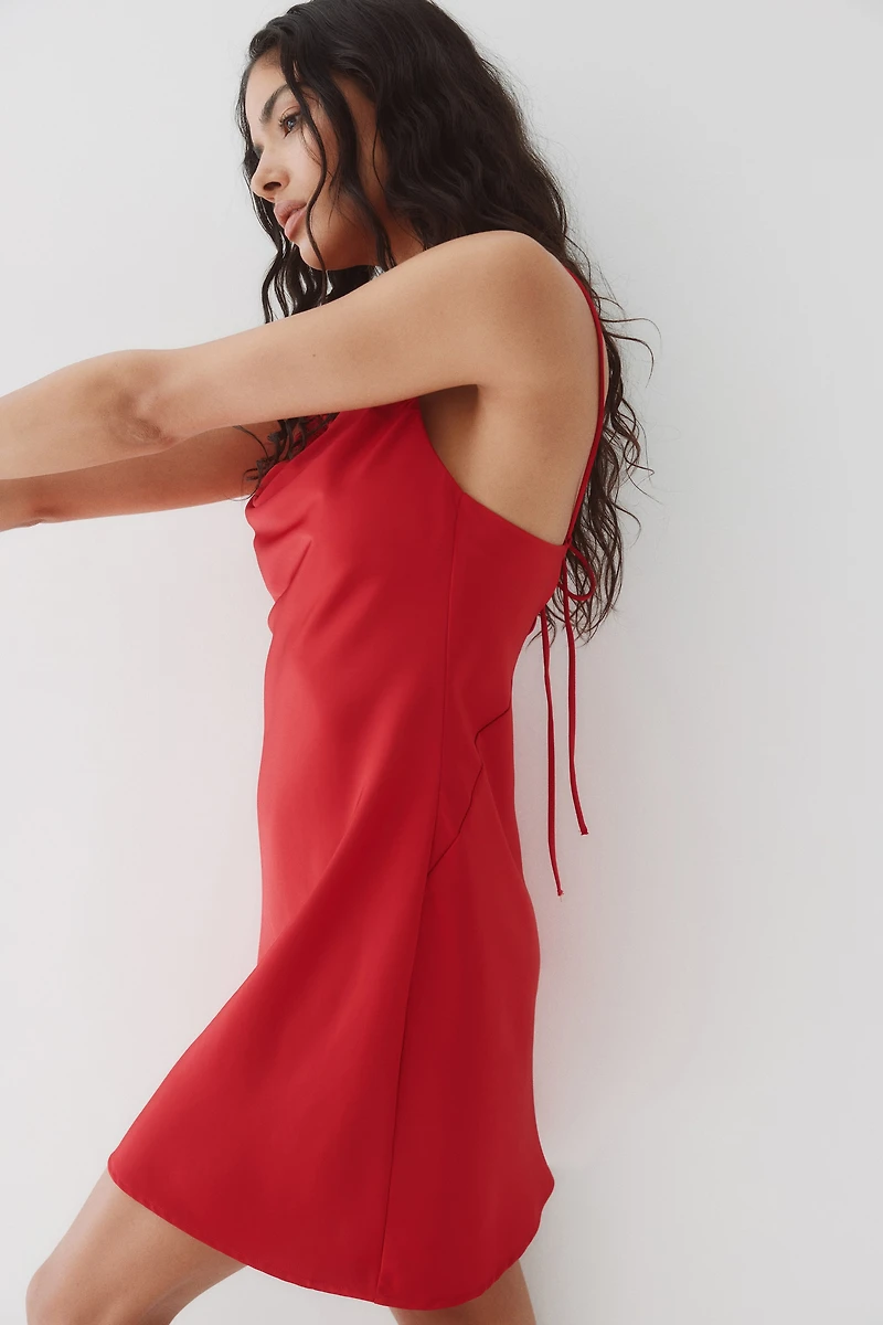 Tie-Detail Satin Slip Dress