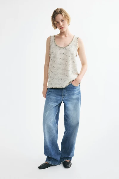 Fringed Bouclé-Knit Tank Top