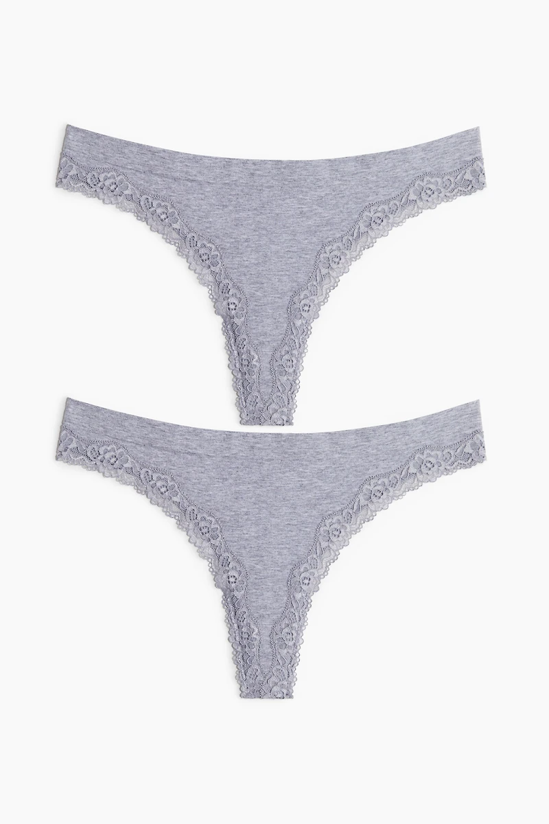 2-pack Seamless Lace-trimmed Thong Briefs
