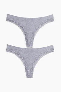 2-pack Seamless Lace-trimmed Thong Briefs