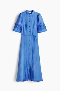 Crinkled Dress with Eyelet Embroidery