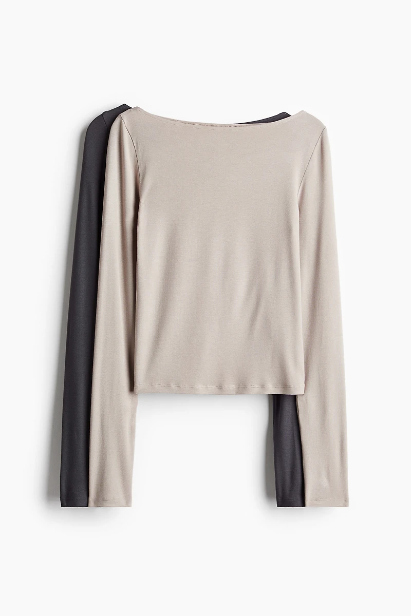 2-pack Ribbed Boat-Neck Tops