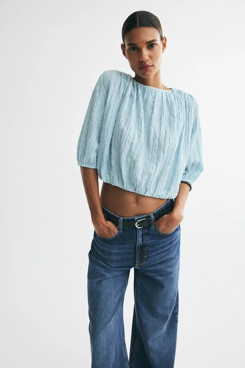 Textured Bubble-Hem Blouse