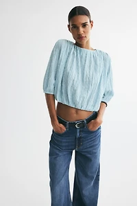 Textured Bubble-Hem Blouse