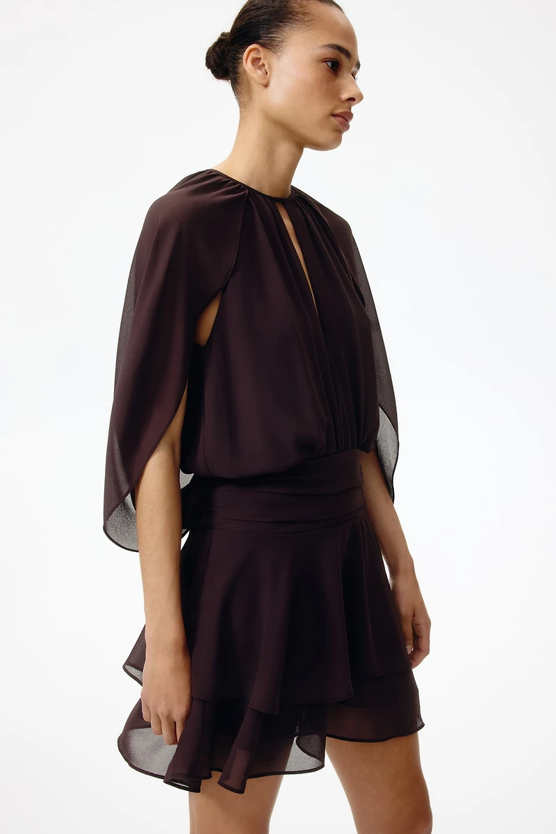 Cape-Detail Chiffon Dress
