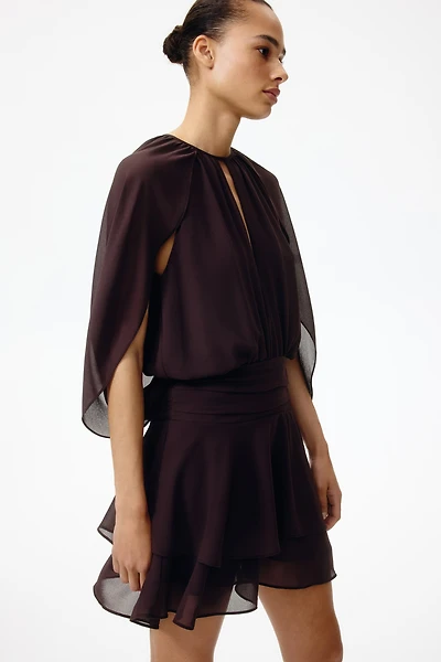 Cape-Detail Chiffon Dress