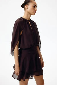 Cape-Detail Chiffon Dress