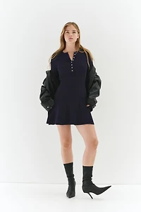 Rib-Knit Dress with Flared Skirt