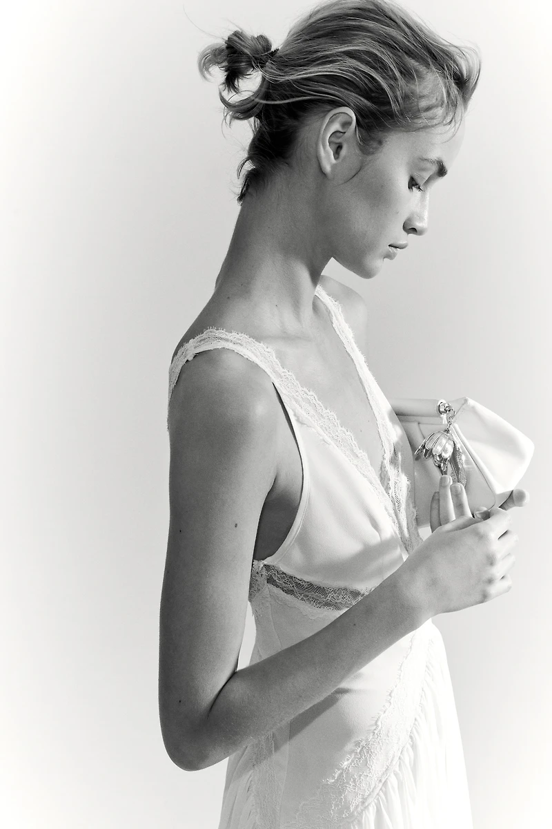 Lace-Inset Chiffon Dress