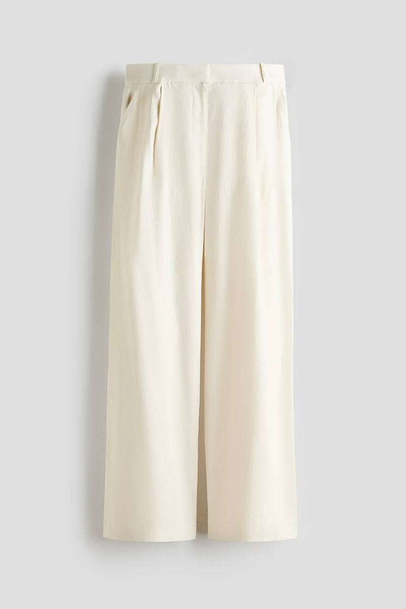 Wide-Leg Linen-Blend Dress Pants