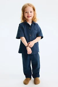 Chemise en crépon de coton à col cubain