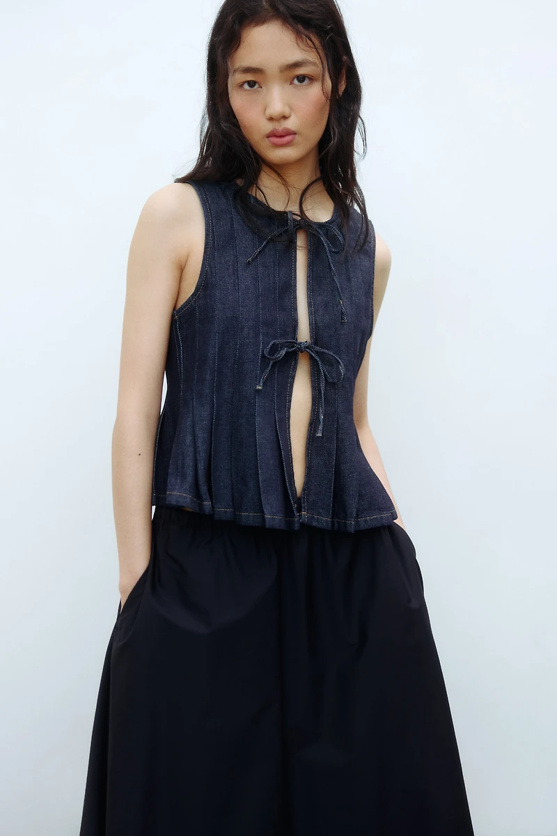 Tie-Detail Denim Vest