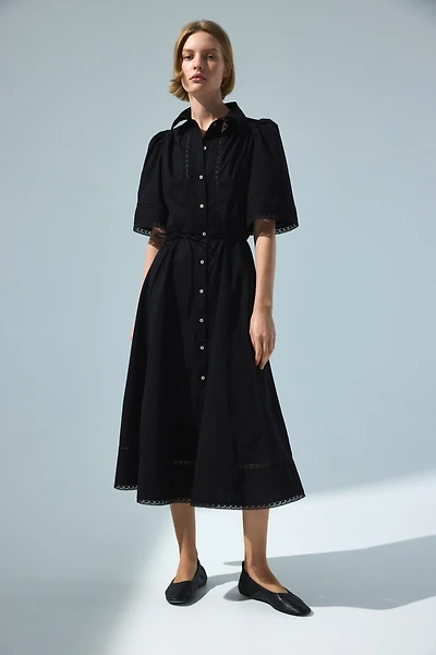 Cotton Shirt Dress with Pintucks