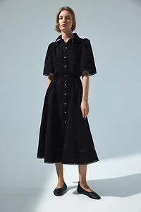 Cotton Shirt Dress with Pintucks