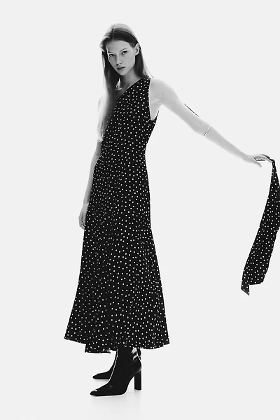 Scarf-Detail Satin Dress