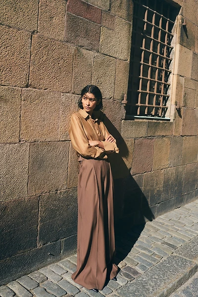 Pantalon droit en laine mélangée