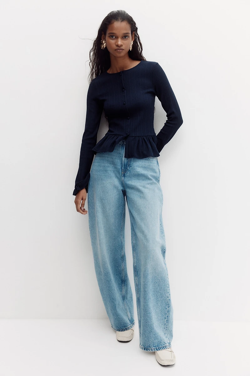 Rib-Knit Peplum Cardigan