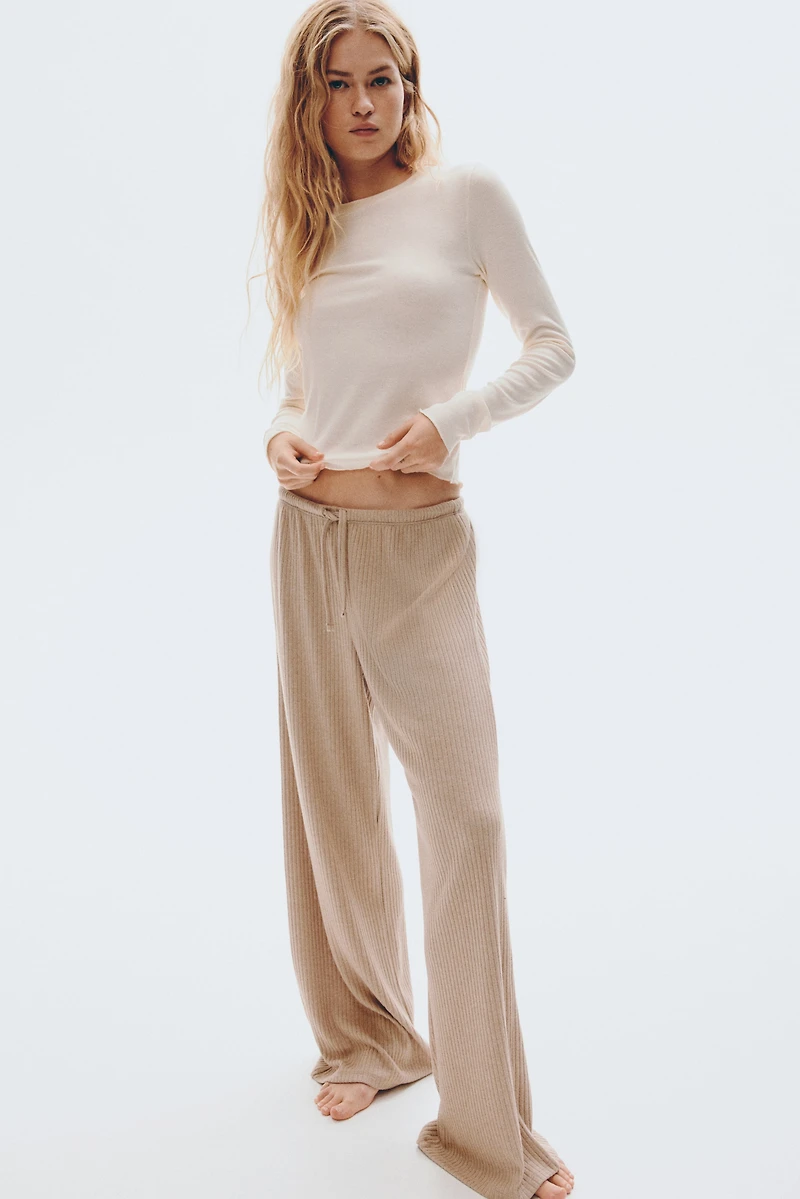 Wide-Leg Rib-Knit Pants