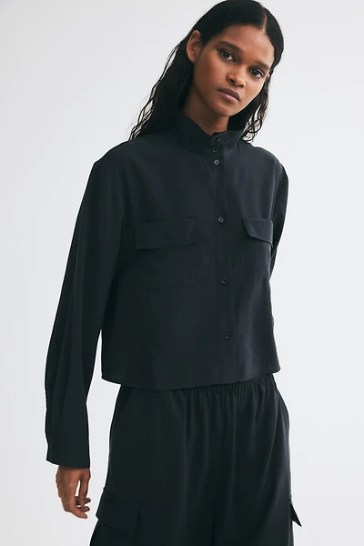 Chemise à col droit en viscose mélangée