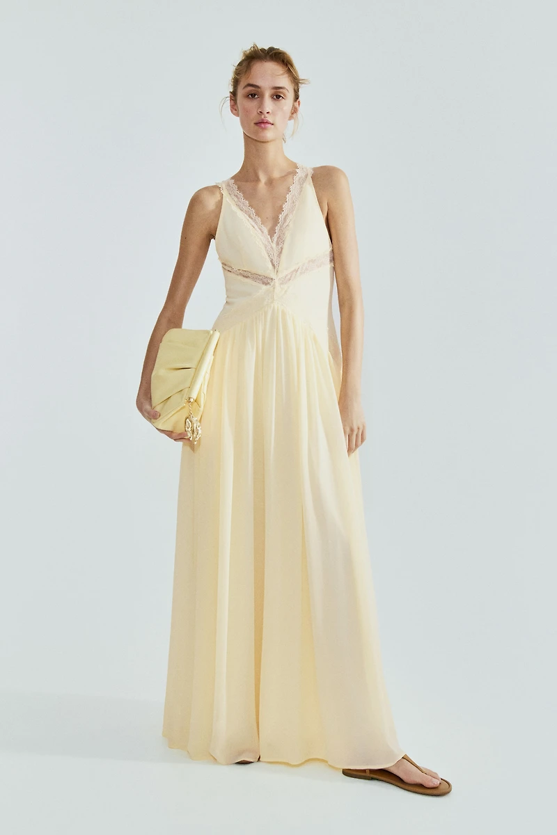 Lace-Inset Chiffon Dress