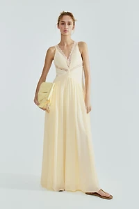 Lace-Inset Chiffon Dress