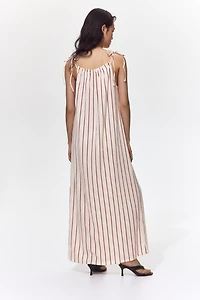 Crinkled Dress with Tie Shoulder Straps