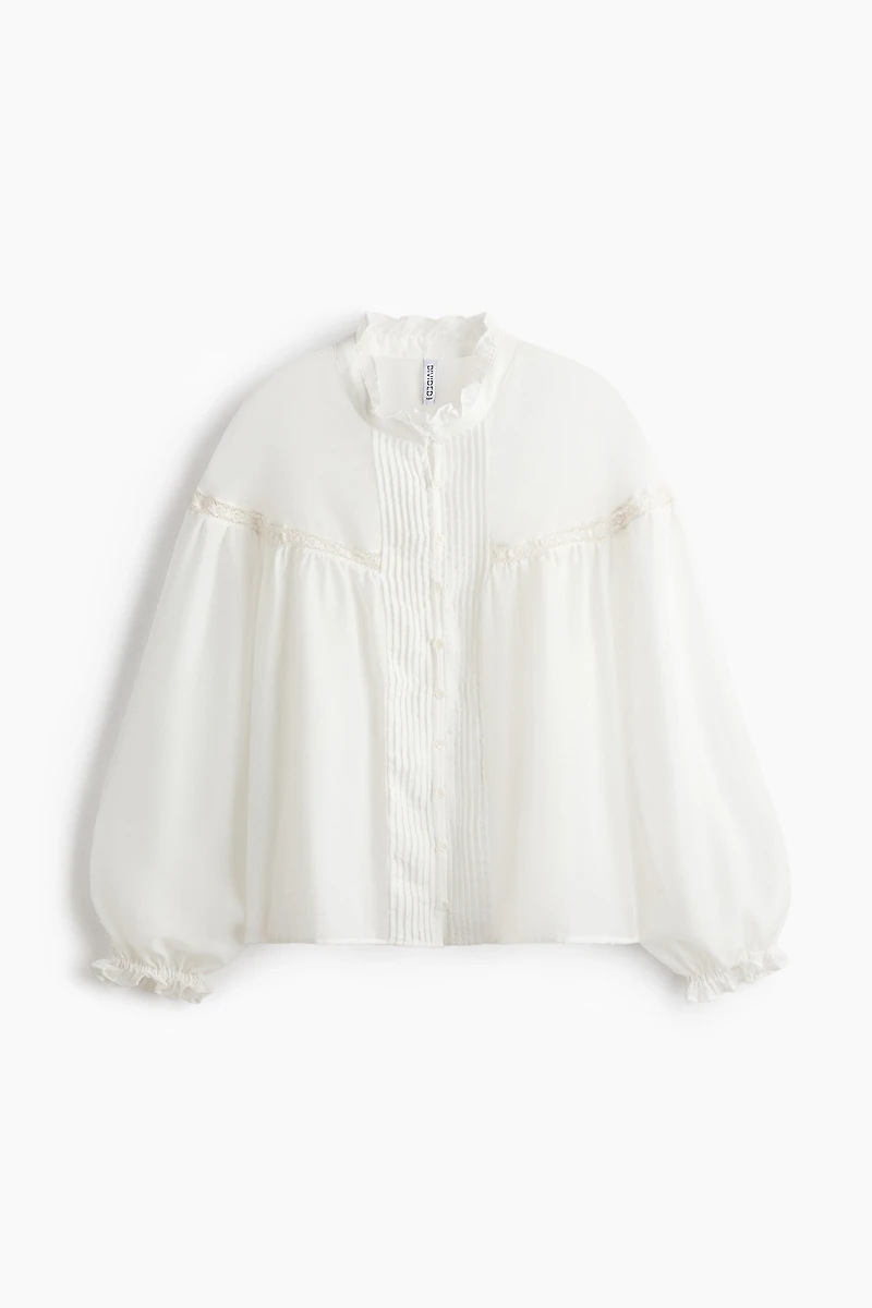 Ruffle-Trimmed Balloon-Sleeved Blouse